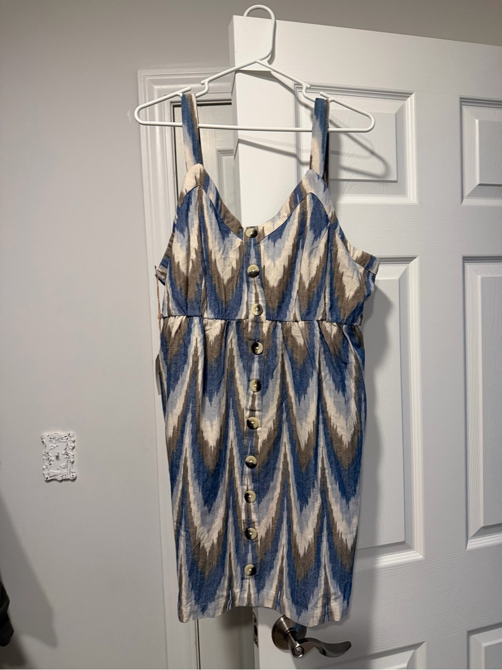 Shyanne Blue and Taupe Ikat Chevron Sundress